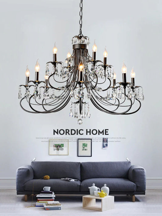 DecorBites™ Crystal Chandelier: Modern Black E14 Candle Pendent Lamp for Living Room