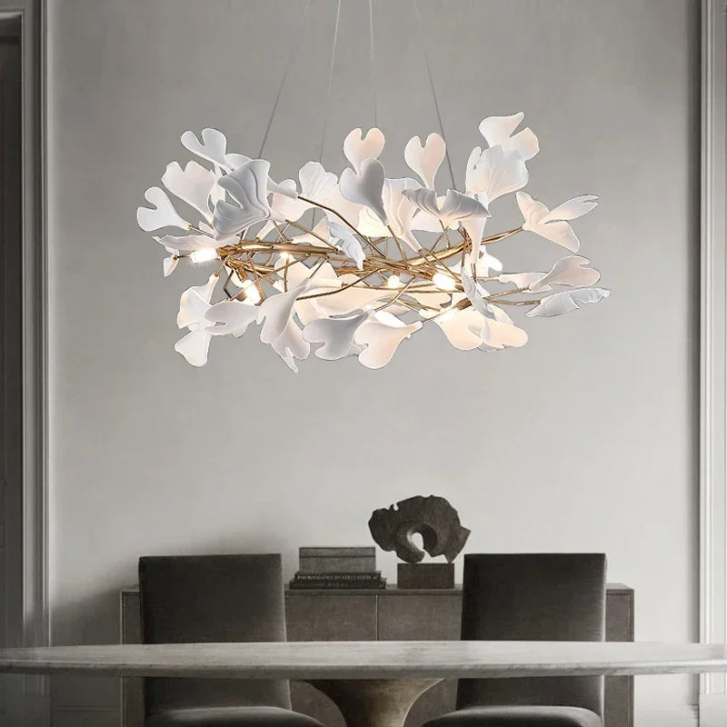 Lámpara de Araña Cerámica Rama de Hoja Decorbites™ | Lámpara de Iluminación Moderna Dorada para Sala de Estar