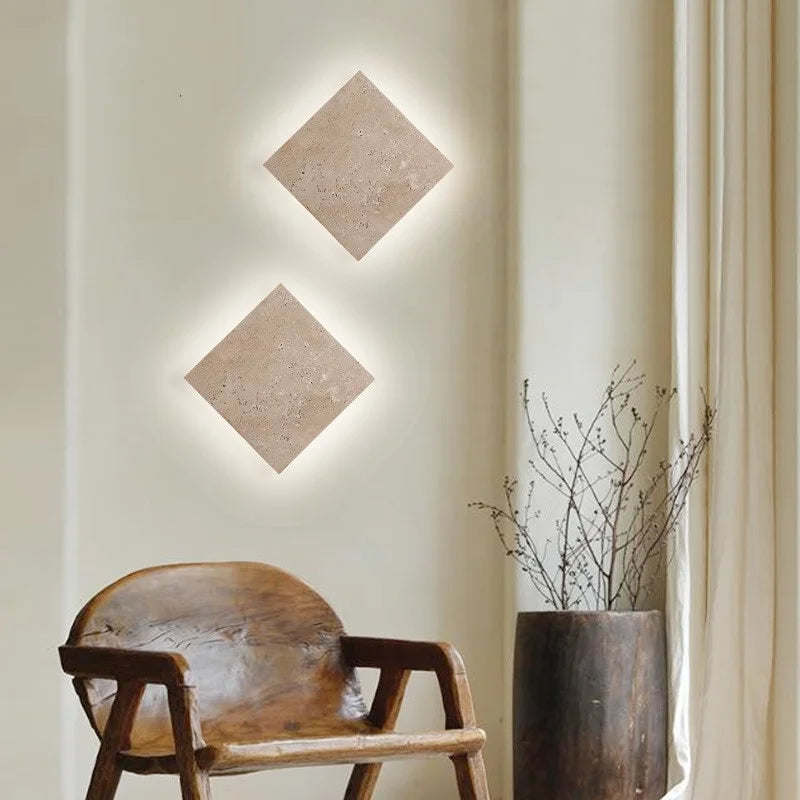 DecorBites™ LED Wall Lamp Sconce Yellow Travertine Square Stair Light Waterproof Fixture