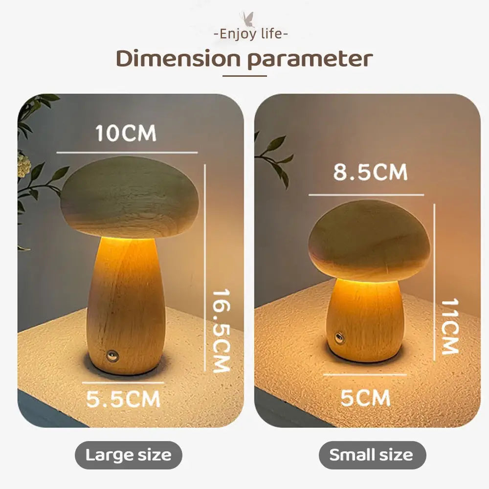 DecorBites™ INS Wooden Creative Mushroom Night Light Stepless Dimming Bedside Table Lamp 3 Color Rechargeable Sleeping