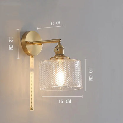 DecorBites™ Clear Glass LED Wall Light Copper Pull Chain Switch Modern Wandlamp