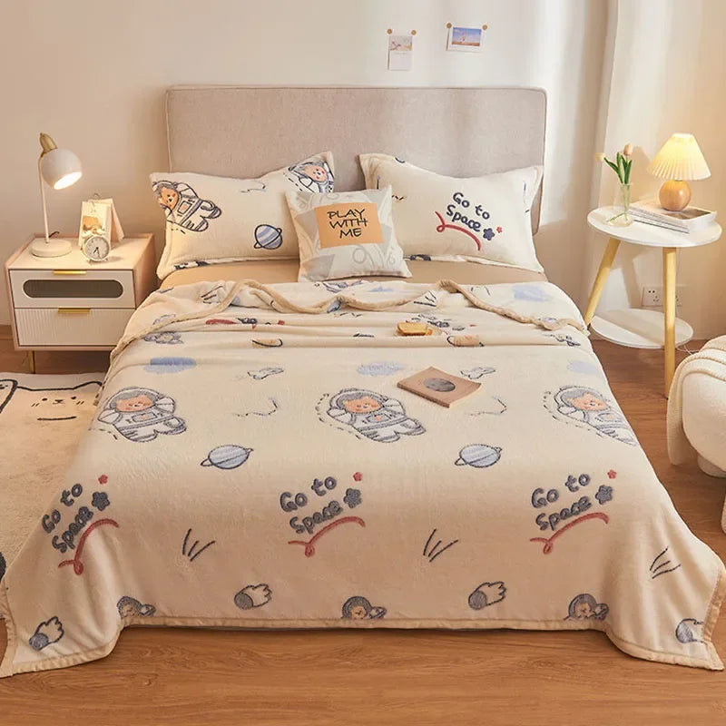 DecorBites™ Cartoon Flannel Blanket: Cozy All-Season Sofa Cover & Bed Sheet