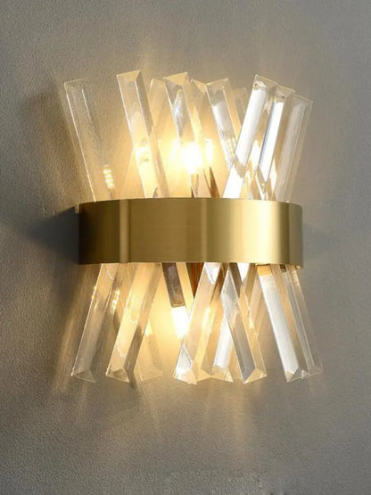 DecorBites™ Art Deco Stainless Steel Crystal LED Wall Sconce Black Gold Bedroom Corridor