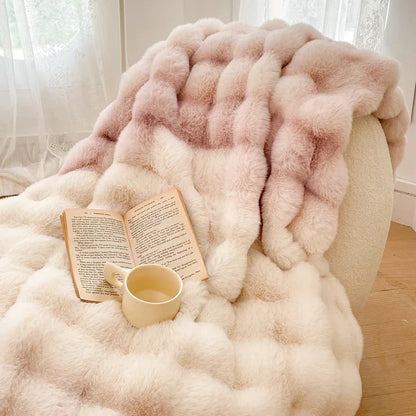 Decobites Gradient Pink Double Layer Faux Fur Winter Blanket