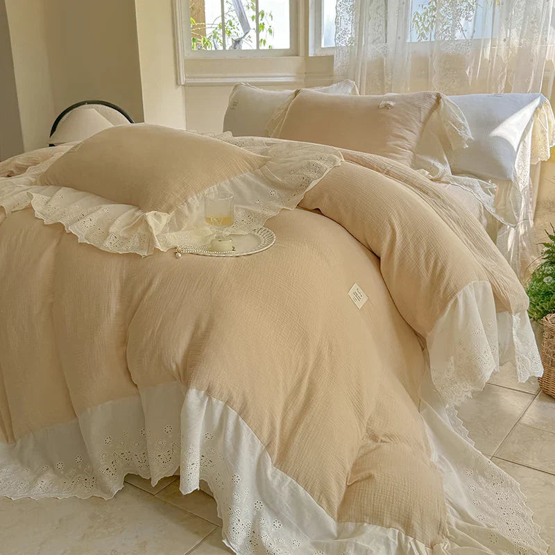 DecorBites™ Lace Ruffles Princess Wedding Bedding Set in Pure Cotton Skin-friendly Fabric
