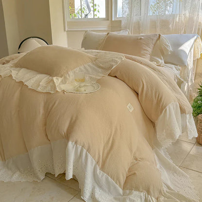 DecorBites™ Lace Ruffles Princess Wedding Bedding Set in Pure Cotton Skin-friendly Fabric