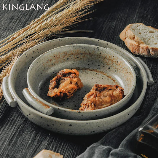 DecorBites™ Handmade Ceramic Sushi Plate with Handle - Retro Japanese Fruit Plate