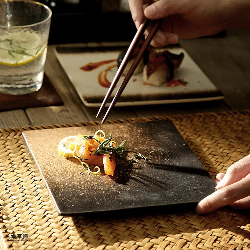 DecorBites™ Glazed Barbecue Wing Plate with Knife - Japanese Style Tray for Roast Wings and Fish
