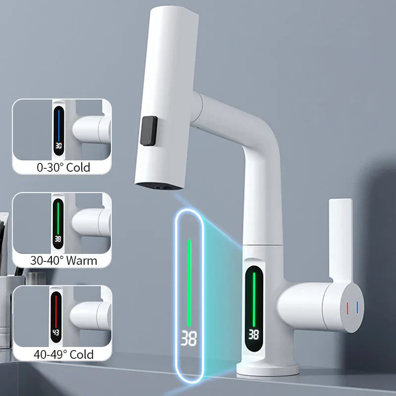 DecorBites™ Digital Display Basin Faucet with Stream Sprayer, Hot Cold Water Mixer