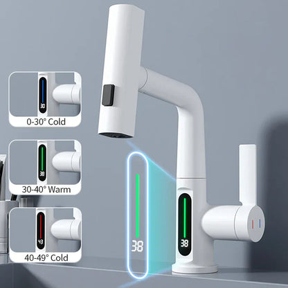 DecorBites™ Digital Display Basin Faucet with Stream Sprayer, Hot Cold Water Mixer