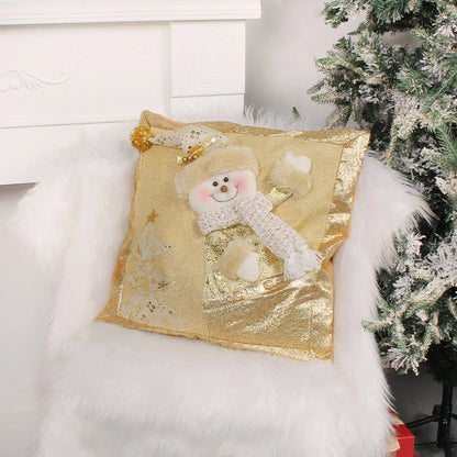 DecorBites™ Christmas Snowman Elk Santa Claus Gold Embroidered Pillowcase