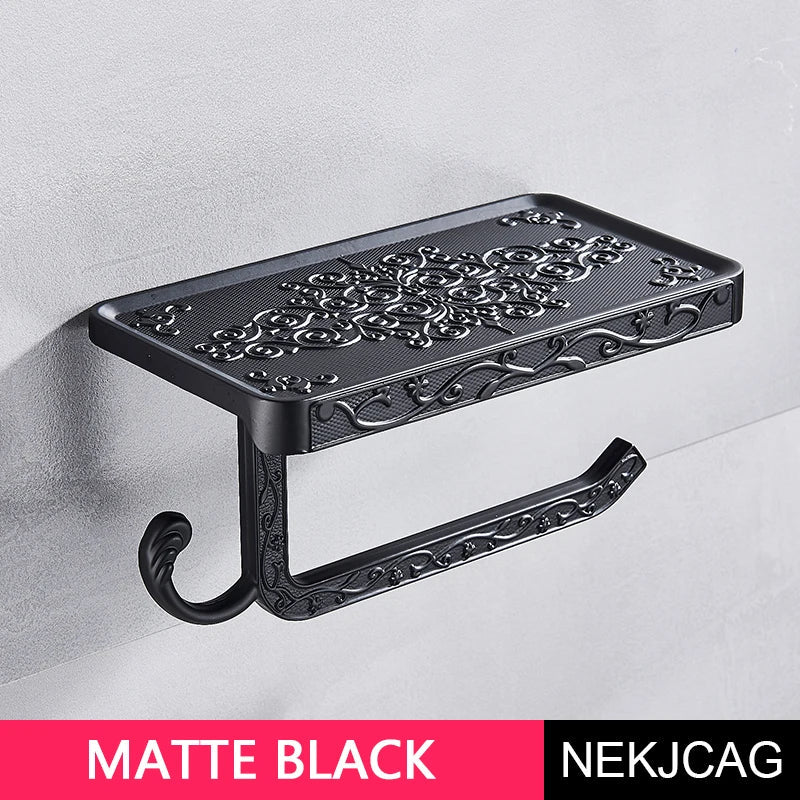 DecorBites™ Aluminum Toilet Paper Holder with Phone Rack and Hook