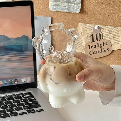 أكواب زجاجية على شكل دب من DecorBites™: أكواب لاتيه لطيفة مقاومة للحرارة بسعة 320 مل للقهوة.
