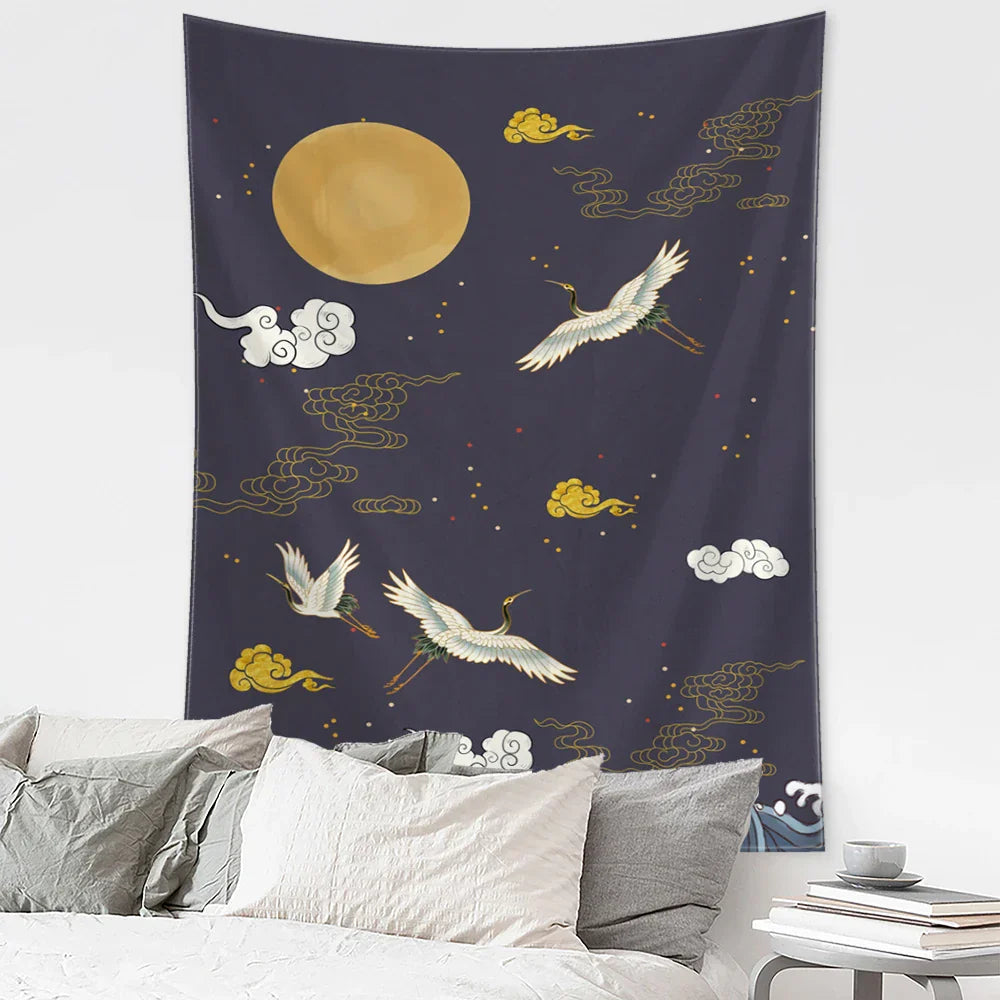 Decobites Flying Crane Wall Hanging Tapestry for Home Retro Wall Decor