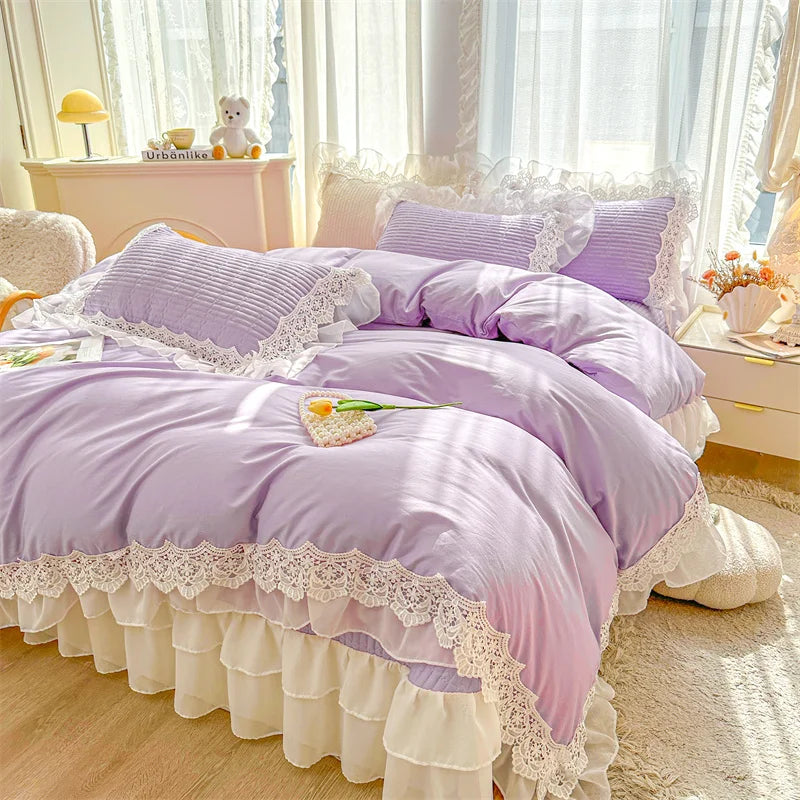 DecorBites™ Lace Ruffles Princess Style 100% Cotton Bedding Set
