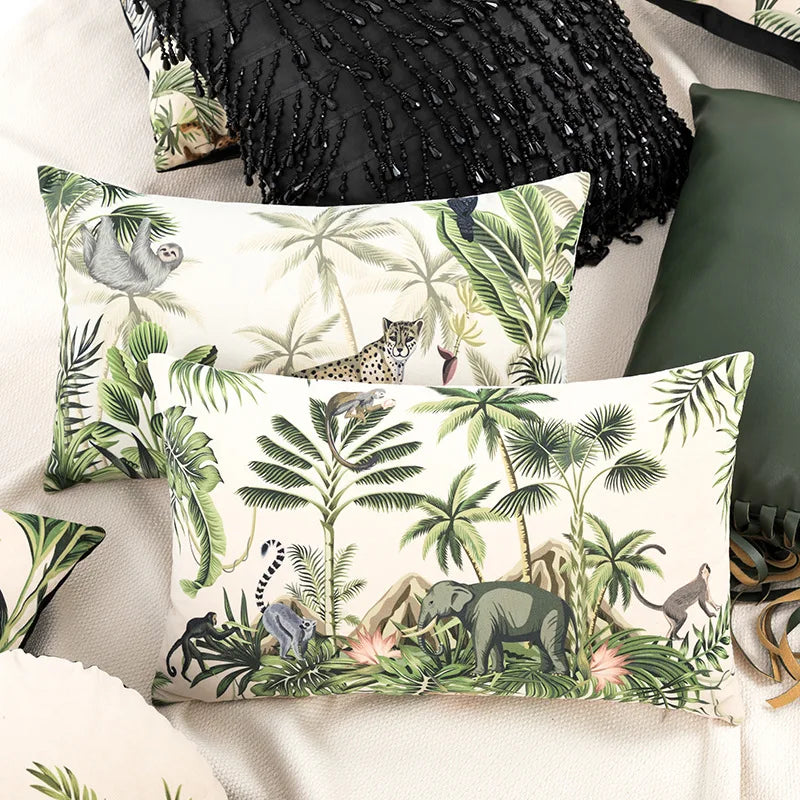 DecorBites™ Jungle Cartoon Print Velvet Cushion Cover - Hawaiian Decor for Sofa