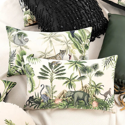 DecorBites™ Jungle Cartoon Print Velvet Cushion Cover - Hawaiian Decor for Sofa