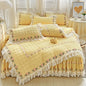 Decobites Korean Princess Bedding Set: Flowers, Lace, Ruffles, Embroidery, Quilted, Duvet Cover, Bedspread