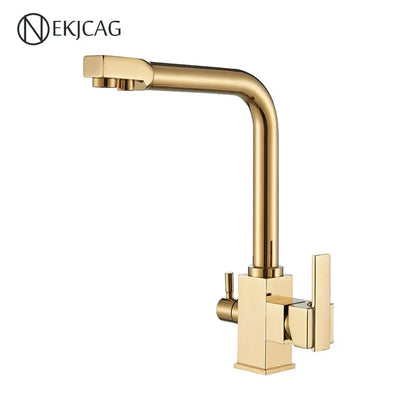 DecorBites™ Dual Outlet Gold Kitchen Faucet for Purified Water Hot & Cold Basin Sink
