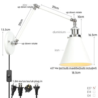 Decorbites™ Industrielle Linse Vintage-Loft-LED-Wandleuchte mit Schwingarmen und Zugschalter