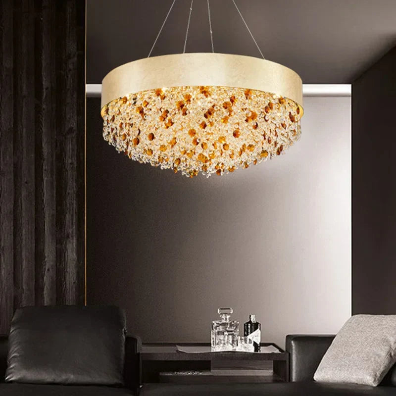DecorBites™ Crystal Chandelier: Modern Circular Design for Living Room, Lobby, Kitchen Island.