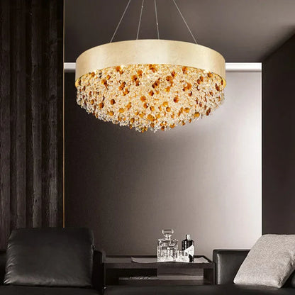 DecorBites™ Crystal Chandelier: Modern Circular Design for Living Room, Lobby, Kitchen Island.