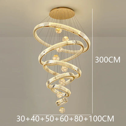 Modern Crystal Ring Staircase Chandelier Pendant Light