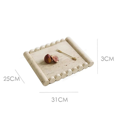 DecorBites™ Beige Travertine Marble Serving Tray Vintage Natural Stone Plate