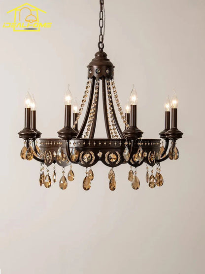 DecorBites™ Iron Art Crystal Candle Chandelier LED Lighting for Living Room Bedroom Bar