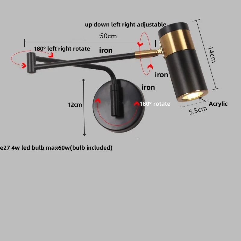 DecorBites™ Acrylic Iron LED Wall Lamp | Modern Rotate Black Stair Light | Dining Room Study Fixtures