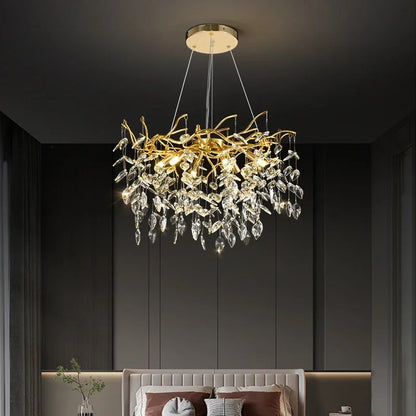 DecorBites™ Golden Branch Ceiling Crystal Chandelier for Bedroom Living Room Lighting