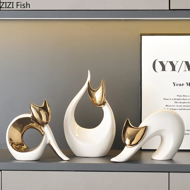 DecorBites™ Ceramic Kitten Statue White Cat Sculpture Room Decor Aesthetics