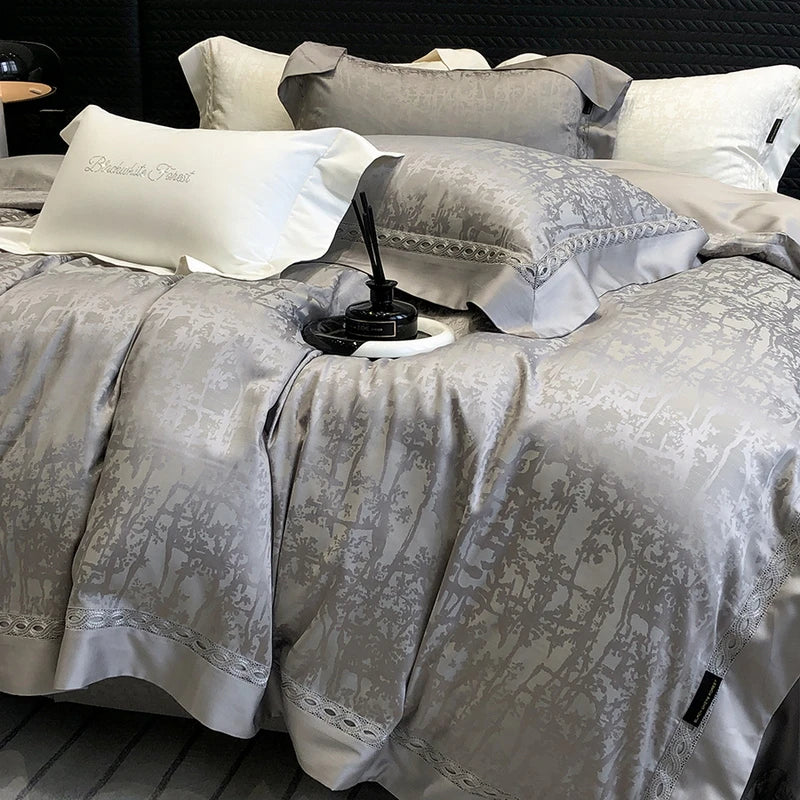 Decobites Luxury Jacquard Cotton Lyocell Bedding Set with Breathable Duvet Covers