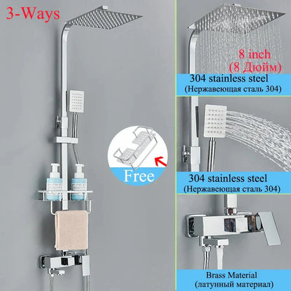 Juego de grifería para ducha DecorBites™ de latón negro con caño giratorio para bañera y columna de ducha tipo lluvia