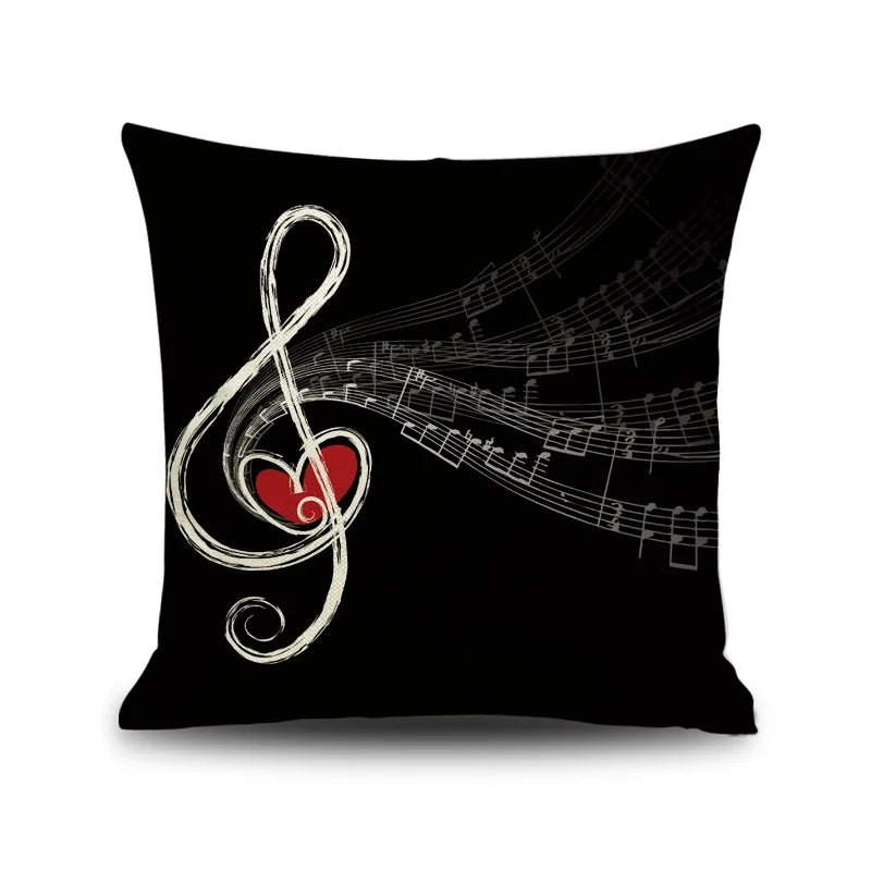 DecorBites™ Letter Notes Piano Graphic Print Linen Pillowcase 45x45cm Living Room Decor