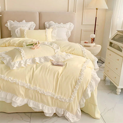 DecorBites™ Korean Princess Lolita Bed 4-Piece Set in Solid Washed Cotton