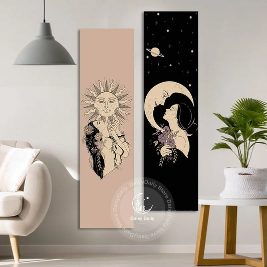 Decobites Sun Moon Wall Tapestry - Boho Aesthetic Room Decor for Living Room & Bedroom