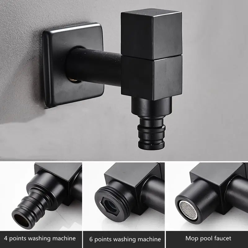 صنبور غسالة ملابس أسود مثبت على الحائط من DecorBites™ - صنبور مياه للحديقة والحمام الخارجي