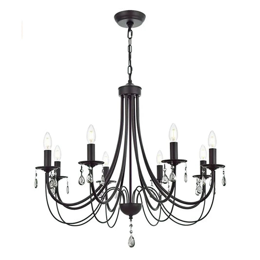 DecorBites™ Black Iron Chandelier with Crystal Pendant for Home Lighting