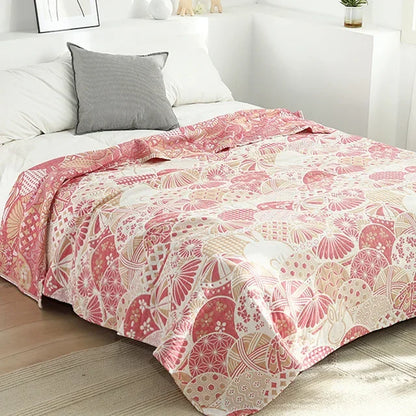 DecorBites™ Japanese Cotton Gauze Flower Blanket: Soft and Breathable Summer Throw