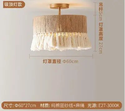 DecorBites™ Boho Fringe Hemp Rope Tassel Pendant Light for Office Bedroom Living Room