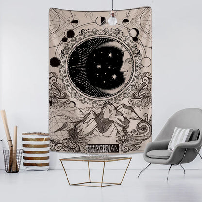 Moon Tarot Tapestry Wall Hanging for Psychedelic Witchcraft Vibe - Decobites Mandala Art Tapestry