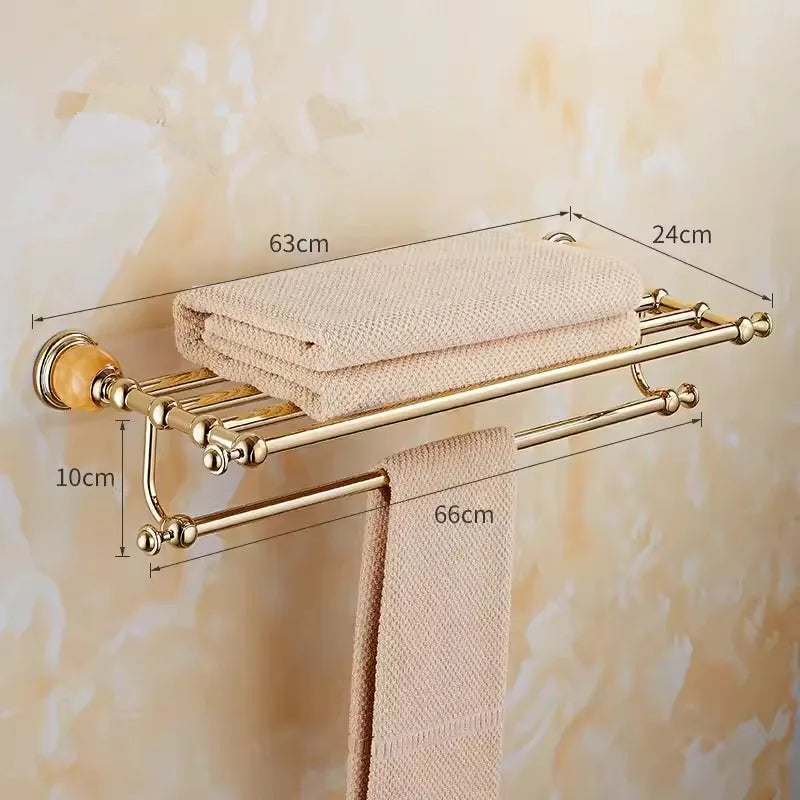 DecorBites™ Brass Jade Bathroom Accessories Set: Towel Bar, Soap Holder, Towel Rack, Glass Shelf