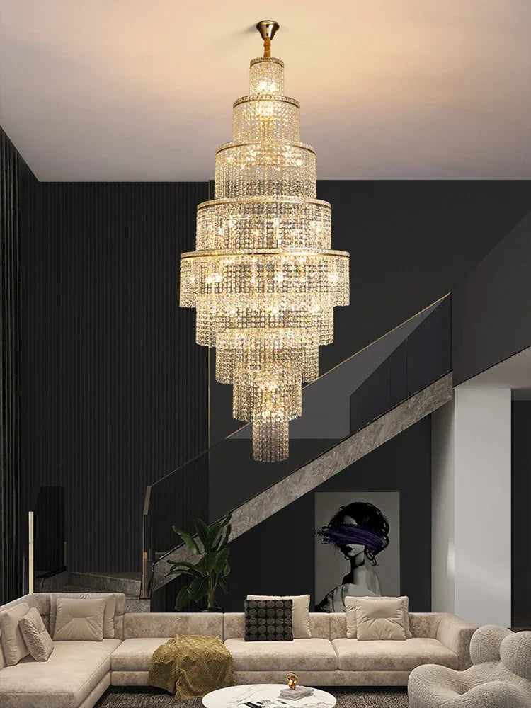 Golden Crystal Ceiling Chandelier Dia100cm High Ceiling