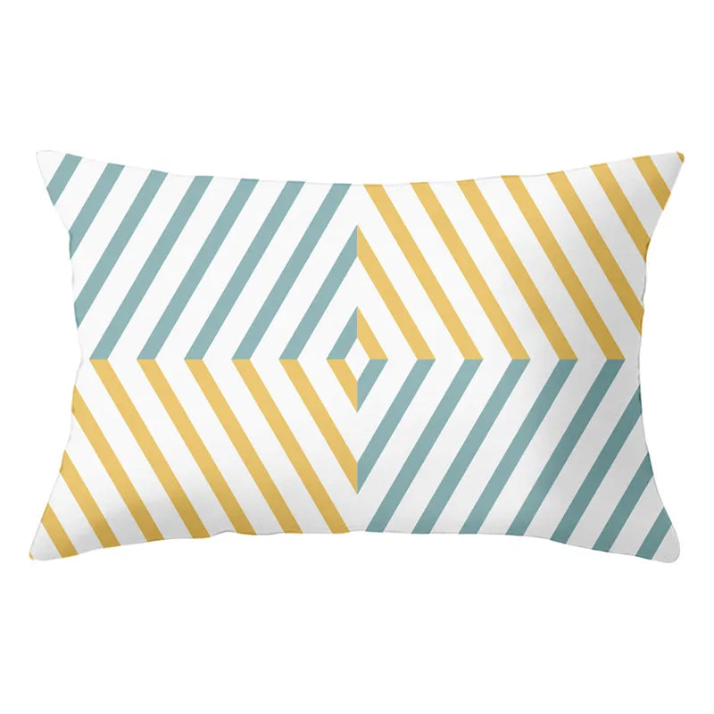 Funda de almohada rectangular curva con rayas geométricas DecorBites™ - Cojines decorativos para sofá en amarillo y azul