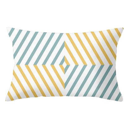 Funda de almohada rectangular curva con rayas geométricas DecorBites™ - Cojines decorativos para sofá en amarillo y azul