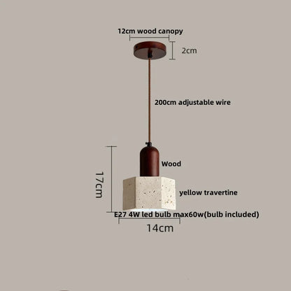 DecorBites™ LED Pendant Light: Japanese Style, Yellow Travertine Wood, Adjustable Hanging Lamp.