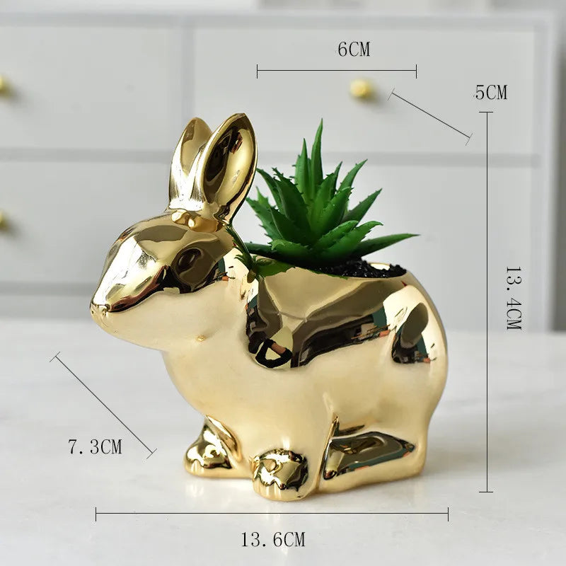 Maceta de cerámica DecorBites™ Conejo Dorado | Jarrón para suculentas de dibujos animados