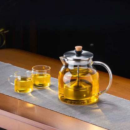 DecorBites™ Glass Tea Pot with Infuser, Heat-Resistant Clear Kettle for Herbal Tea, Teaware