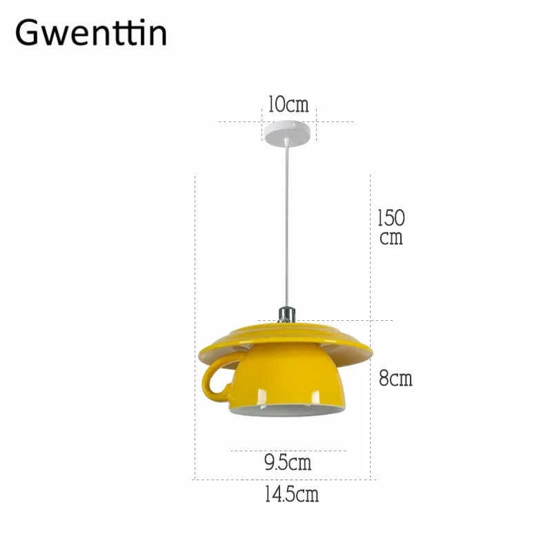 Lámpara colgante de techo moderna DecorBites™ con forma de taza de cerámica
